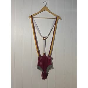 Yandy Sheer Mesh Lace Teddy Bodysuit Burgundy Adjustable Straps Size M/L NWT